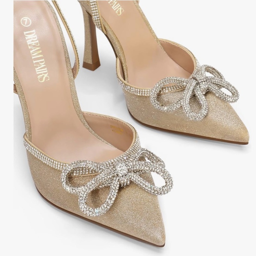 Dream Paris Destiny Rhinestone Bow Ankle Strap Pumps